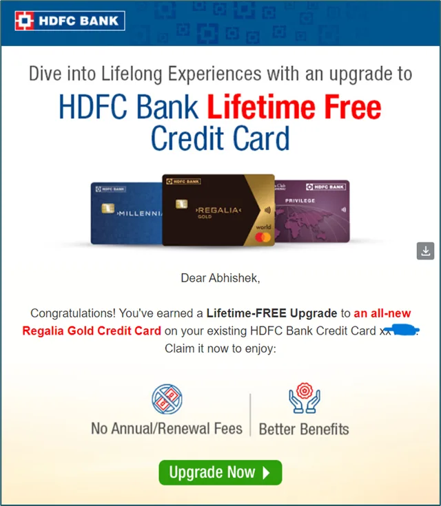 Upgrade From HDFC Millennia to Regalia Gold Credit Card: HDFC Bank LTF Upgrade to Regalia Gold
